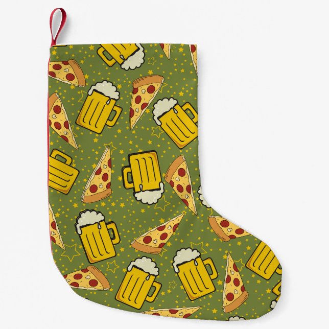 Beer and Pizza Pattern Small Christmas Stocking (Front)