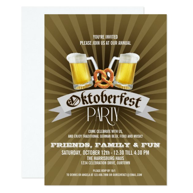 Beer And Pretzels Oktoberfest Party Invitations