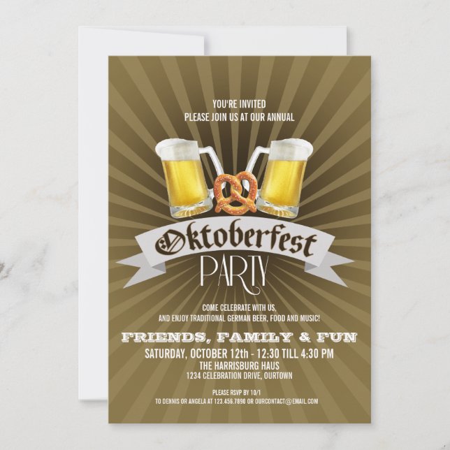 Beer and Pretzels Oktoberfest Party Invitations (Front)