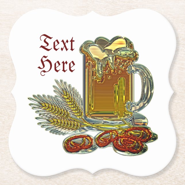 Beer and pretzels oktoberfest pub bar paper coaster (Front)