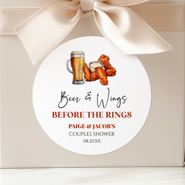 Beer and Wings Before The Rings Couples Shower  Classic Round Sticker (Creator Uploaded)