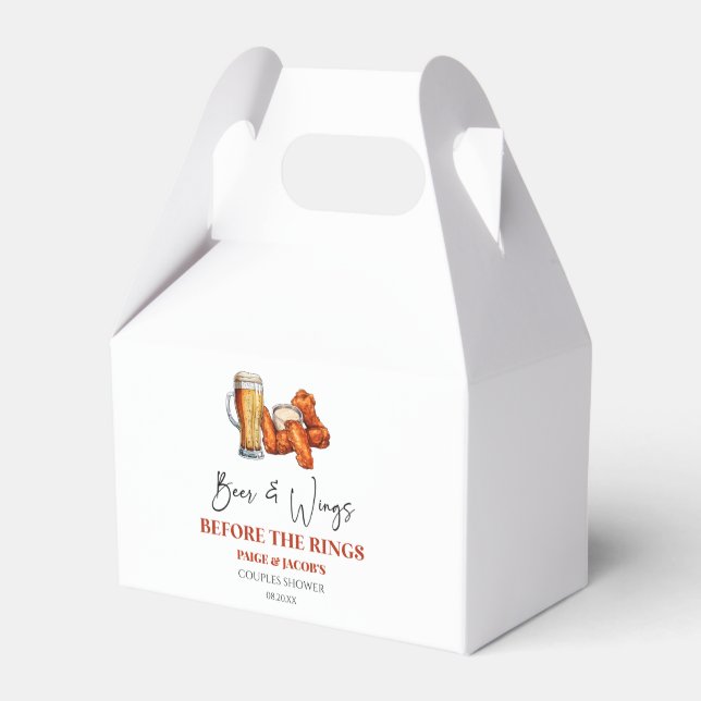 Beer and Wings Before The Rings Couples Shower Favor Boxes (Front Side)