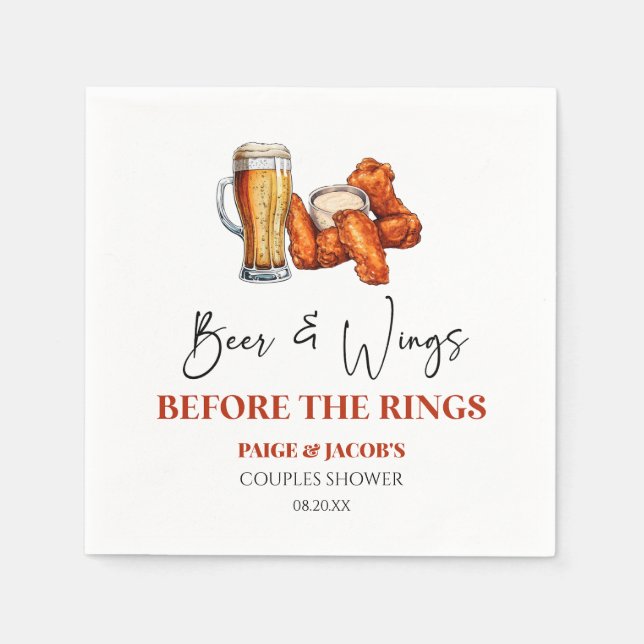 Beer and Wings Before The Rings Couples Shower Napkins (Front)