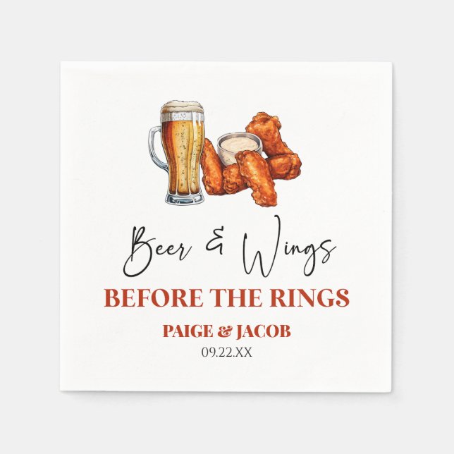 Beer and Wings Before The Rings Rehearsal Dinner Napkins (Front)