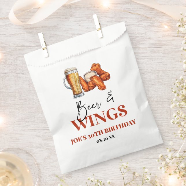 Beer and Wings Birthday Party Favor Bag (Clipped)
