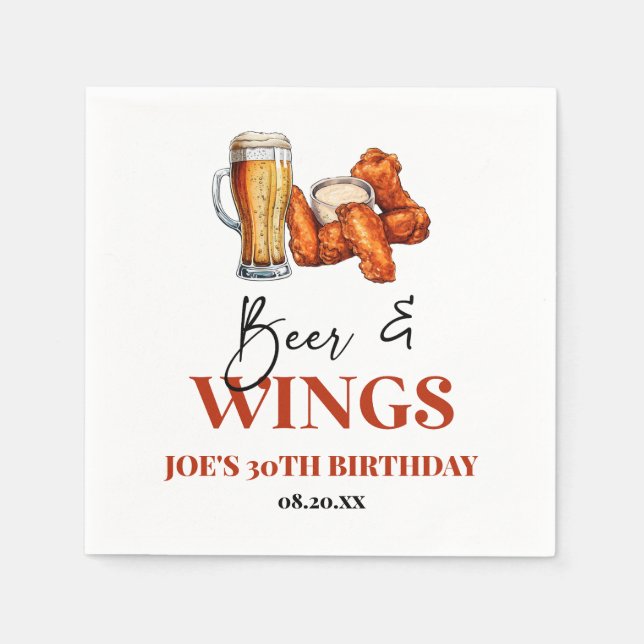 Beer and Wings Birthday Party Napkins (Front)