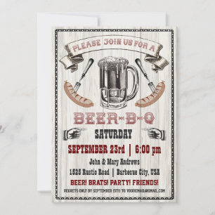 Beer-B-Q Party Invitation on Wood