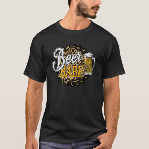 Beer Babe Leopard Drinking Babe Beer  Day T-Shirt