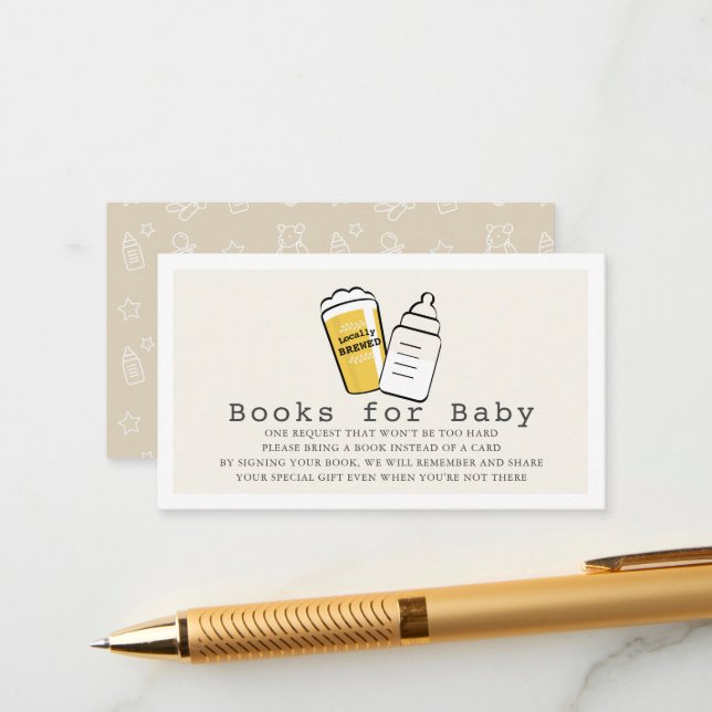 Beer & Baby Bottle Beige Baby Shower Book Request Enclosure Card (Front/Back In Situ)