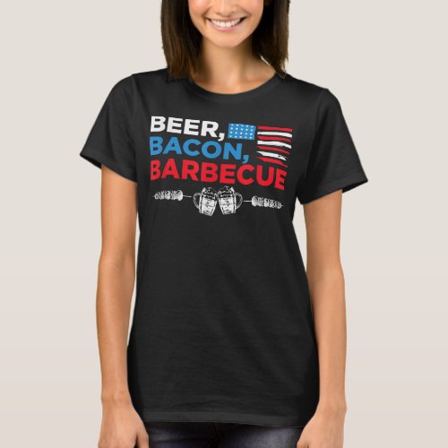 Beer Bacon Barbecue July 4th Memorial Celebration T_Shirt