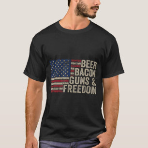 Beer Bacon Guns &amp; Dom - Bbq Vintage Usa Flag D T-Shirt
