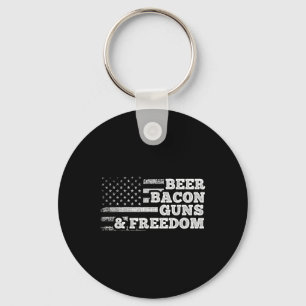 Beer Bacon Guns And Freedom American Flag Keychain