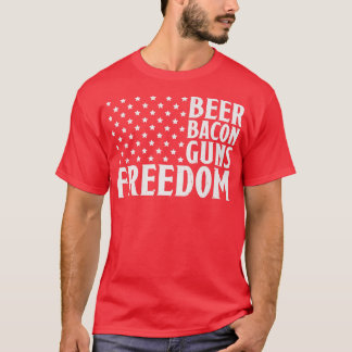 Beer Bacon Guns & Freedom American Flag  T-Shirt