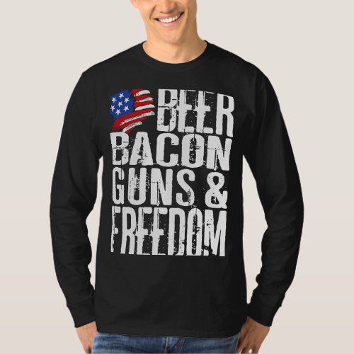 Beer Bacon Guns  Freedom   Patriot US Flag Tee