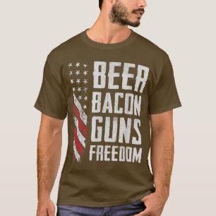 Beer Bacon Guns Freedom  USA BBQ American Flag Dri T-Shirt