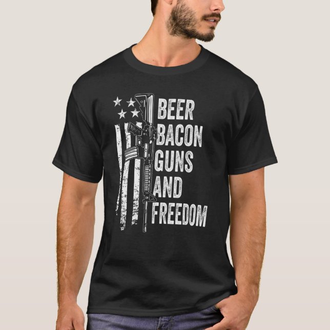 Beer Bacon Guns & Freedom  Usa Flag Dad Mens 4th J T-Shirt (Front)