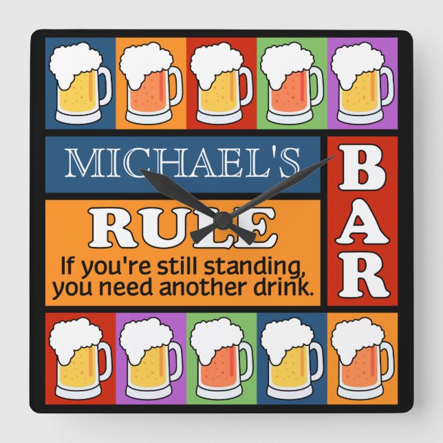BEER Bar Pop Art CUSTOM NAME wall clock (Front)