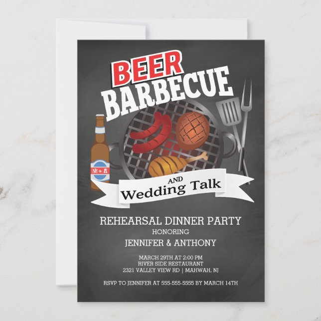 Beer Barbecue Wedding Talk Rehearsal Party Invitation (Front)