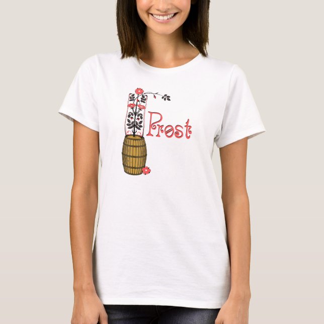 Beer Barrel and Flowers Prost! Oktoberfest T-Shirt (Front)