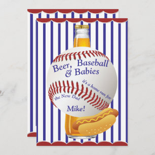 Beer Baseball and Babies Daddy Baby Shower Invitation