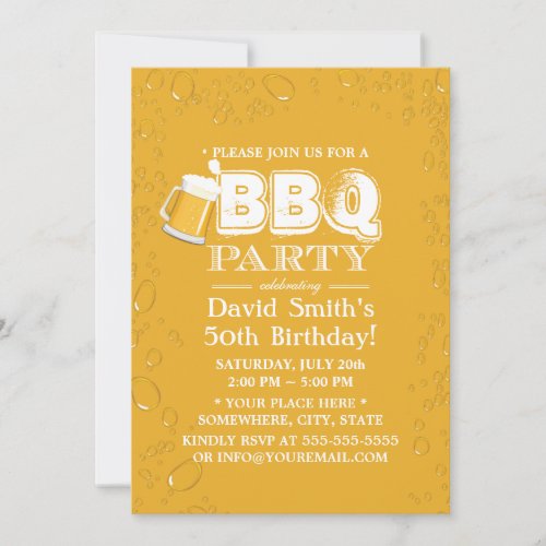 Beer &amp; BBQ 50th Birthday Party 5x7 Paper Invitation Card