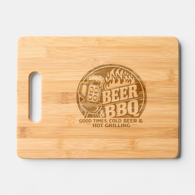 🍺🔥 “Beer & BBQ” Bamboo Cutting Board 🍖🍻 (Front)