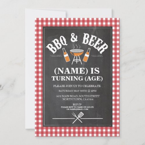 Beer BBQ Birthday Party ANY AGE Chalkboard Invite