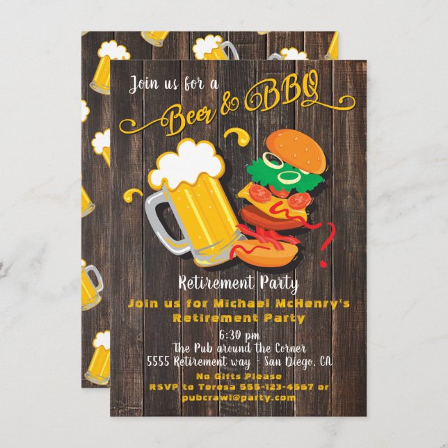 Beer & BBQ Retirement Party Invitation (Front/Back)