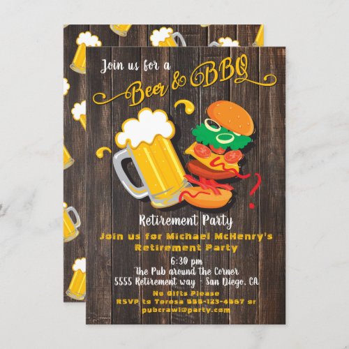Beer  BBQ Retirement Party Invitation