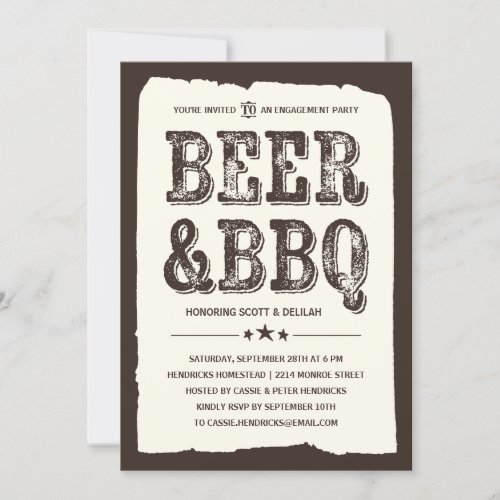 Beer  BBQ  Rustic Engagement Party Invitation