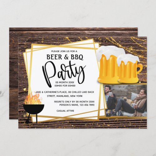 Beer bbq string lights DIY photo friends party Invitation