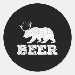Beer Bear Deer Funny Hunting Vintage Classic Round Sticker