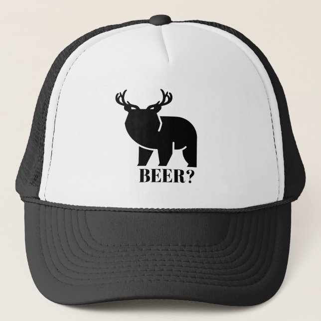BEER? Bear Deer Funny Sarcastic Novelty Trucker Hat (Front)