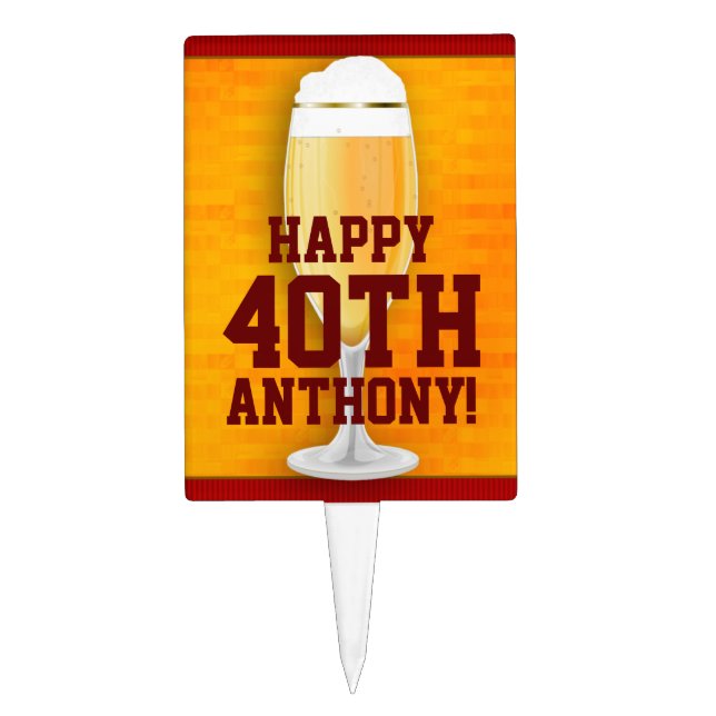Beer Birthday 40th Personalized Cake Topper (Front)