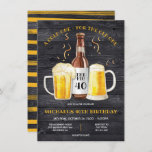 Beer Birthday Party getting older funny Invitation<br><div class="desc">A cold one for the old one! Beer Birthday Party getting older funny invitations. Features watercolor beer bottle and 2 beer glasses with foam on a manly rustic black wood plank background. Great for a milestone birthday. 30th, 40th, 50th, 60th, etc. A funny way to celebrate a birthday! Great simple...</div>