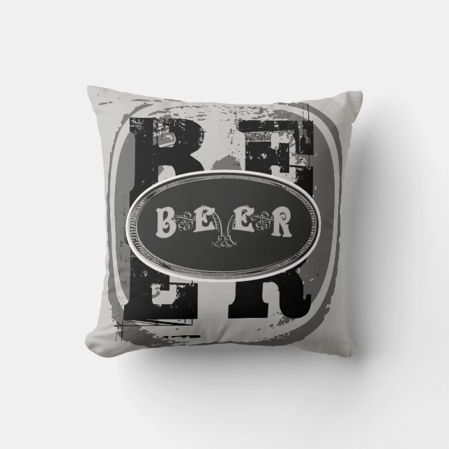 Beer-Black and White Oval 2 Throw Pillow (Front)