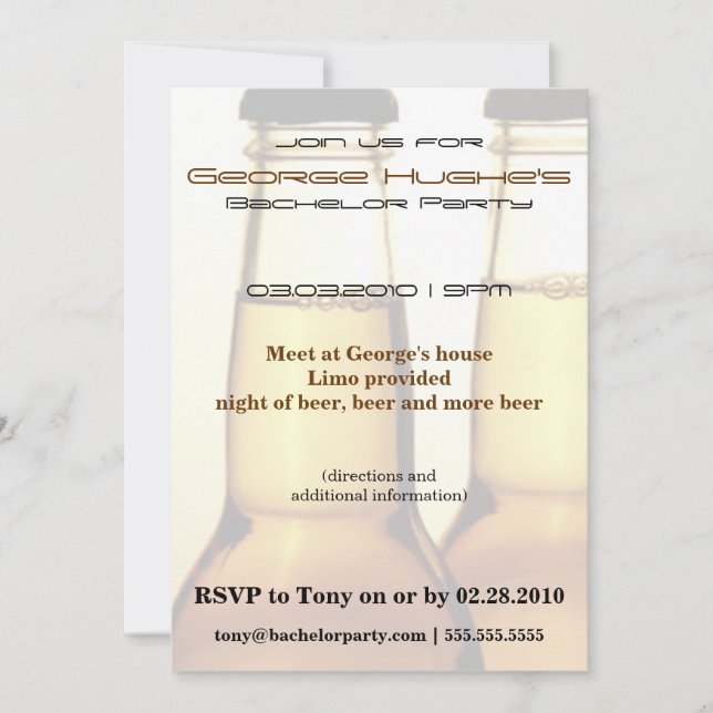Beer Bottle Bachelor Party Invitations (Front)
