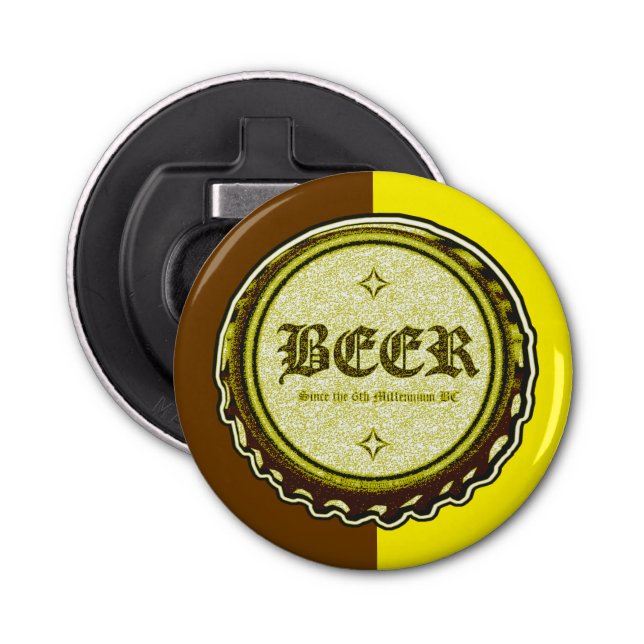 BEER - Bottle Cap Brown and Yellow Bottle Opener (Front)