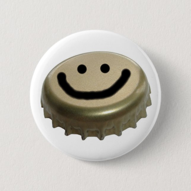 Beer Bottle Cap Face Pinback Button (Front)