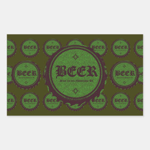 Beer Bottle Cap Green Rectangular Sticker