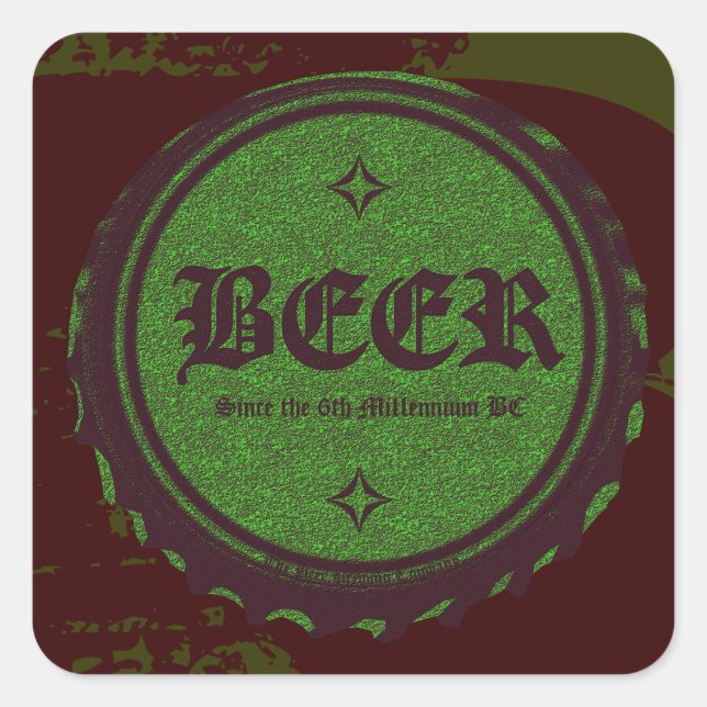 Beer Bottle Cap Green Square Sticker (Front)