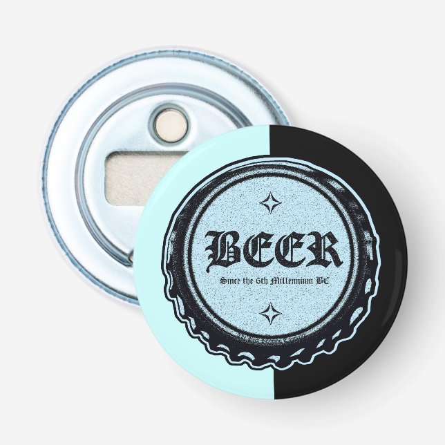 BEER - Bottle Cap Lite Blue and Black Bottle Opener (Front)