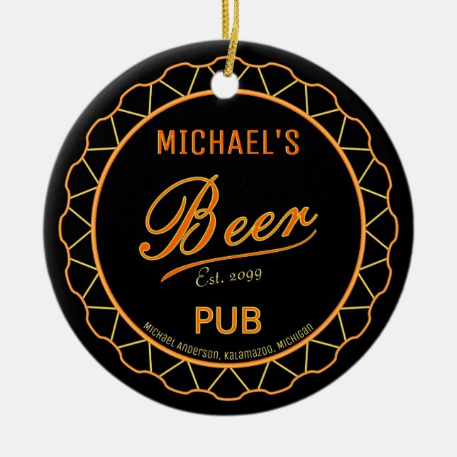 Beer Bottle Cap Pub Ceramic Ornament (Front)