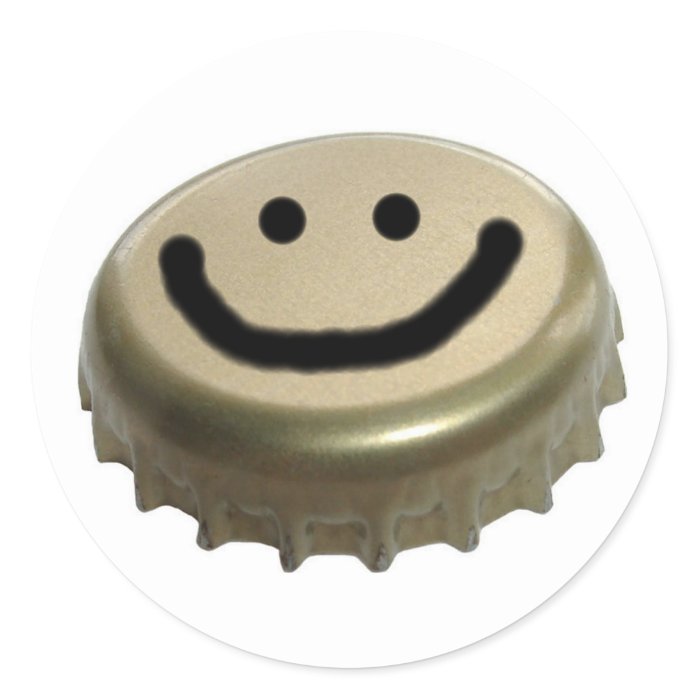 Beer Bottle Cap Smiley Face Stickers