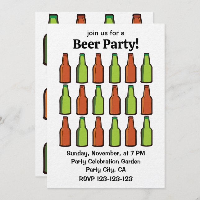 Beer Bottle Drink Beer Party Invitation (Front/Back)