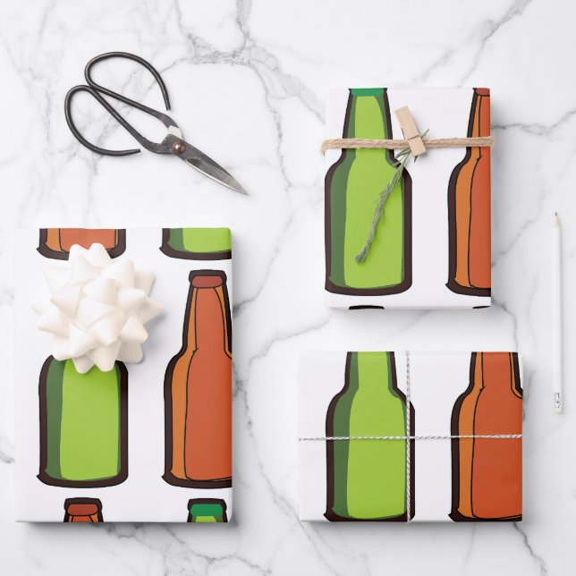 Beer Bottle Drink Party Wrapping Paper Sheets (Front)