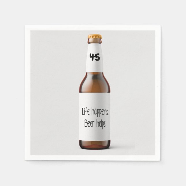 beer bottle for 45th birthday party napkins (Front)