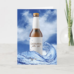 beer bottle in ocean wave card