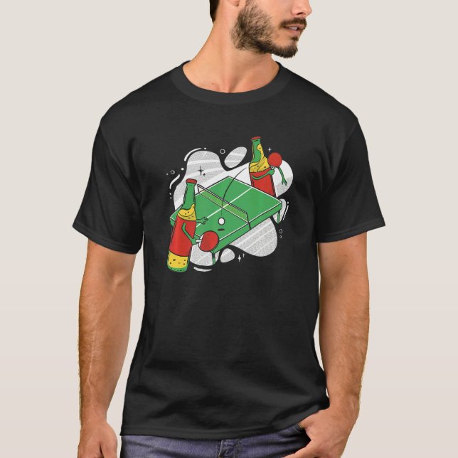 Beer Bottle With Table Tennis Bat Beer Playing Tab T-Shirt (Front)