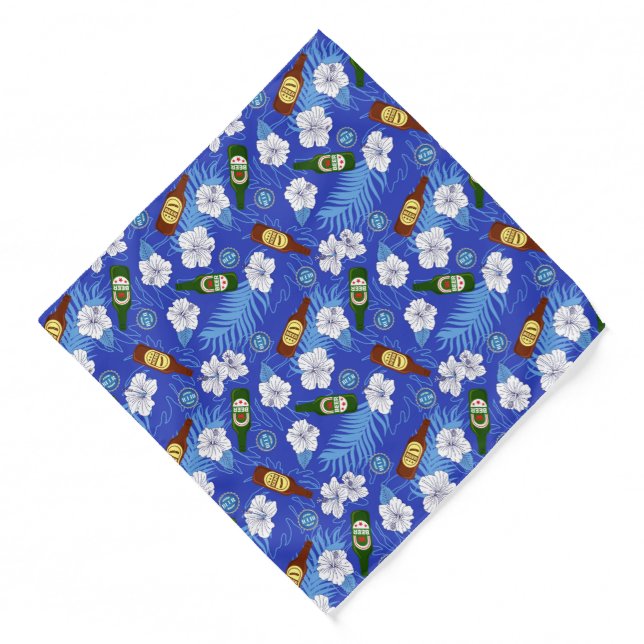 Beer Bottles and Tropical Blue Palm Leaves Print Bandana (Front)